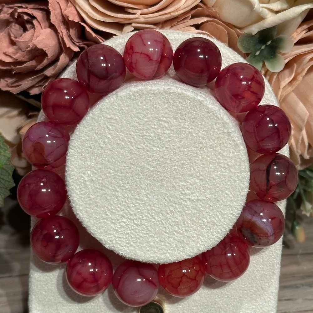Red Dragon Vein Agate Bracelet 14mm Size 6.75
